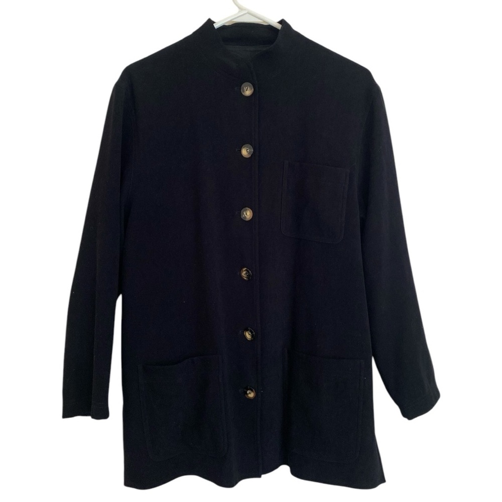 SAKS FIFTH AVE Minimalist Black Button-Up Jacket Classic Lightweight Chic Layer